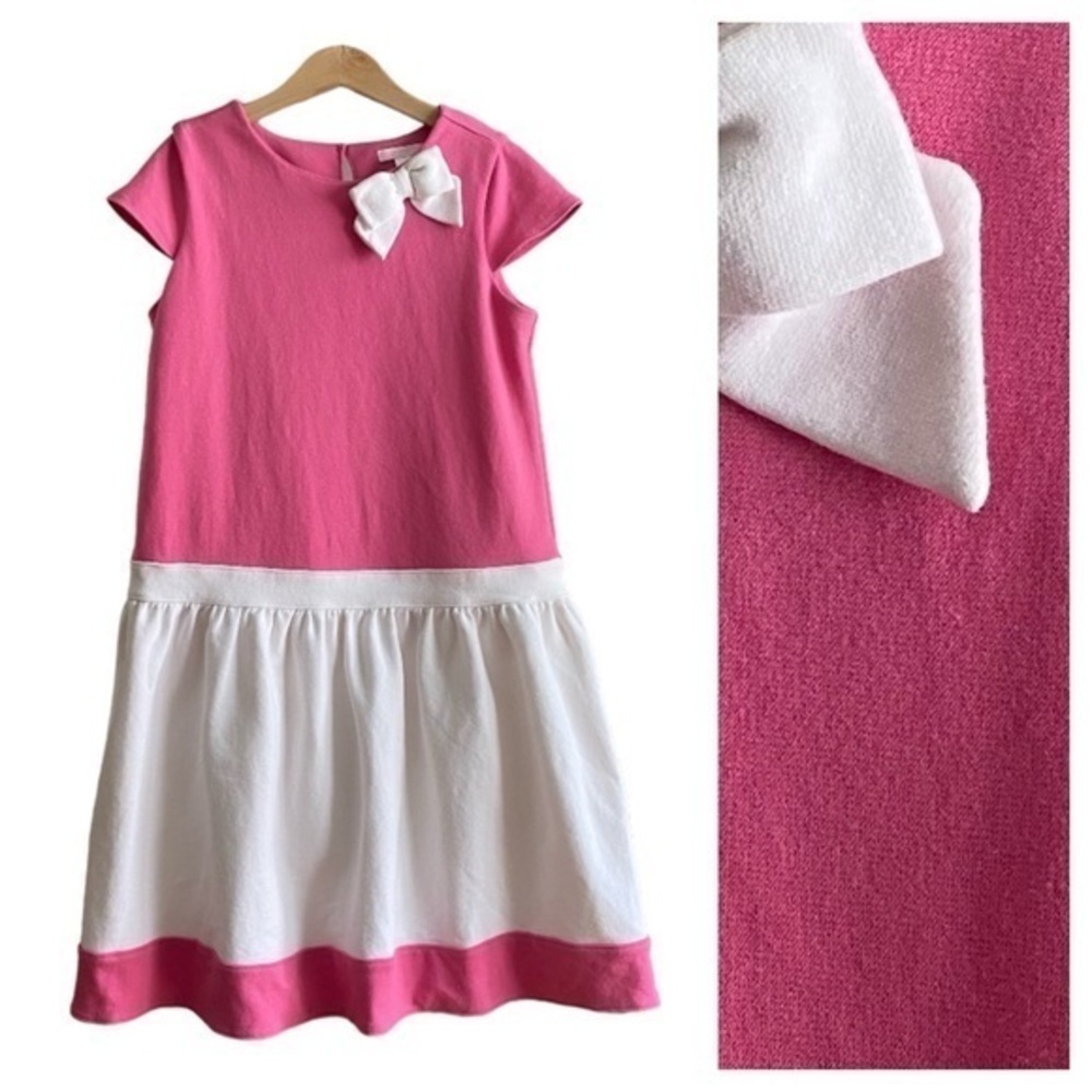 Janie and Jack Pink White Colorblock Bow Ponte Dress Dress 12